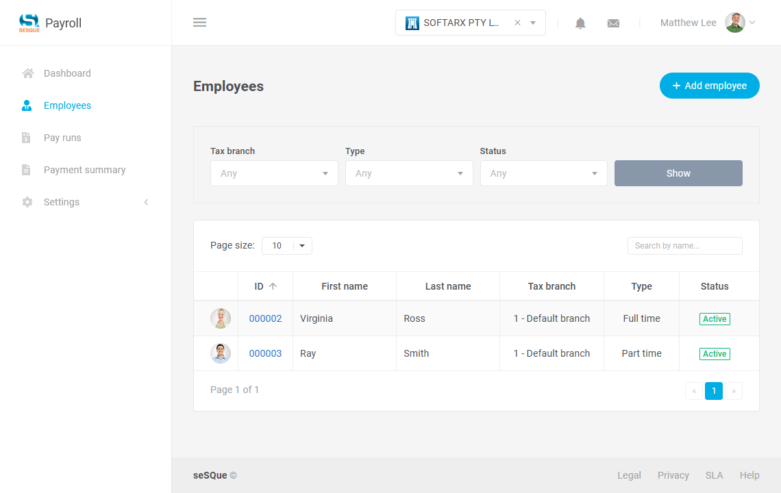 Employee list in STP software interface shown inside laptop frame